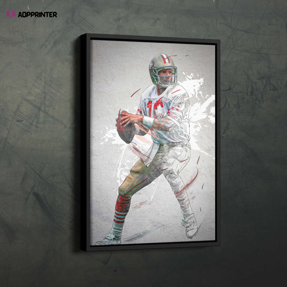 Joe Montana Poster San Francisco 49ers NFL Framed Wall Art Home Decor Canvas Print Artwork