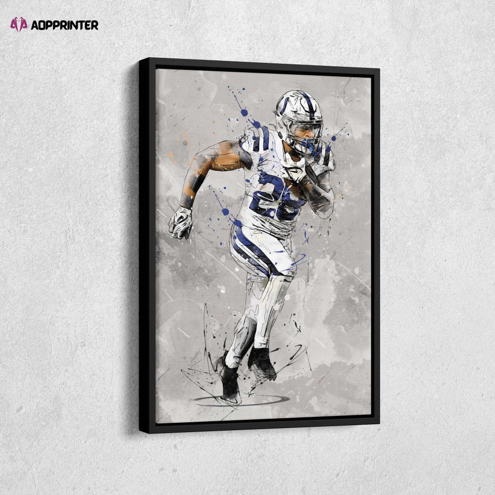 Jonathan Taylor Poster Indianapolis Colts NFL Canvas Wall Art Home Decor Framed Poster Man Cave Gift