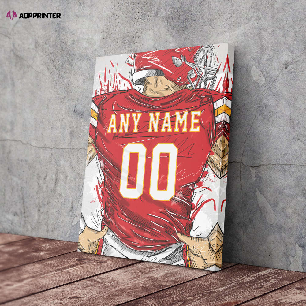Kansas City Chiefs Jersey Personalized Jersey NFL Custom Name and Number Canvas Wall Art Home Decor Man Cave Gift