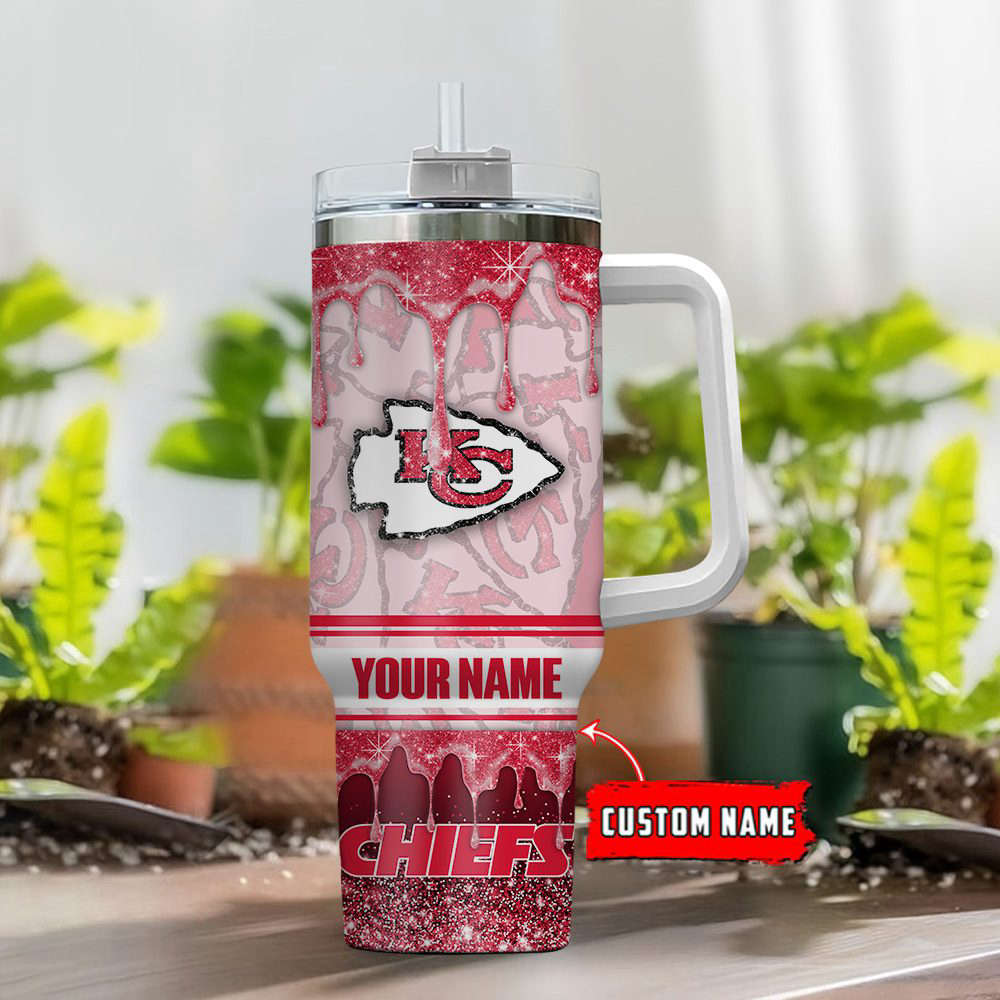 Kansas City Chiefs NFL Glitter Custom Name 40oz Stanley Tumbler Gift for Fans