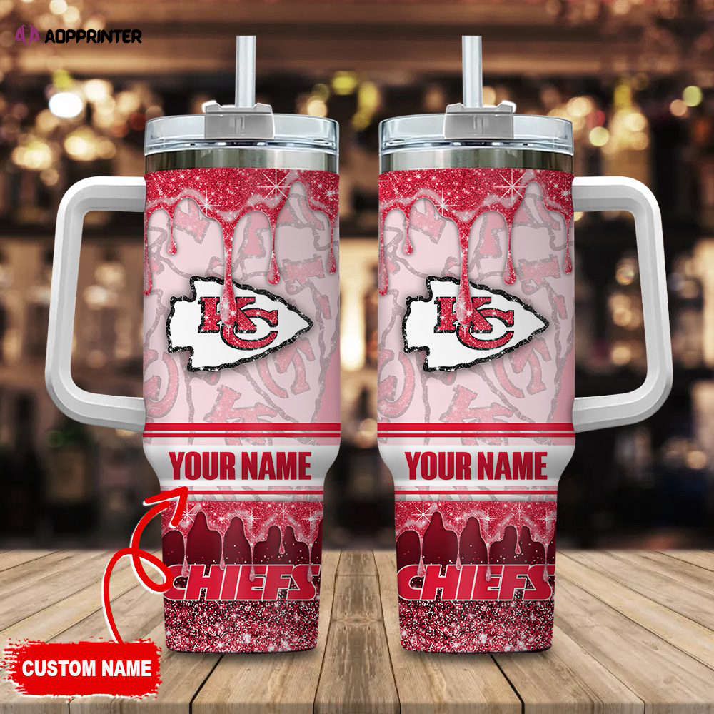 Kansas City Chiefs NFL Glitter Custom Name 40oz Stanley Tumbler Gift for Fans