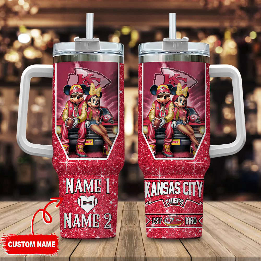 Kansas City Chiefs NFL Mickey And Minnie Couple 40oz Stanley Tumbler Custom Name Gift for Fans