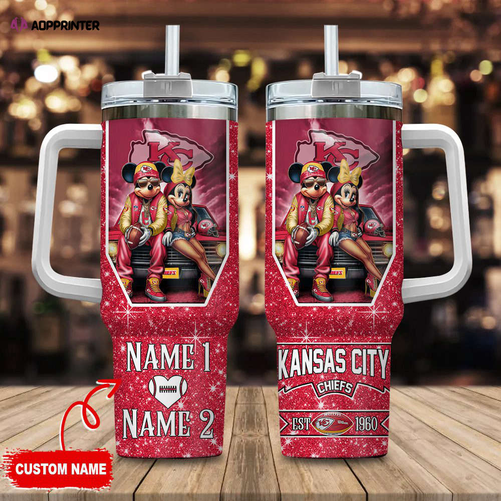 Kansas City Chiefs NFL Mickey And Minnie Couple 40oz Stanley Tumbler Custom Name Gift for Fans