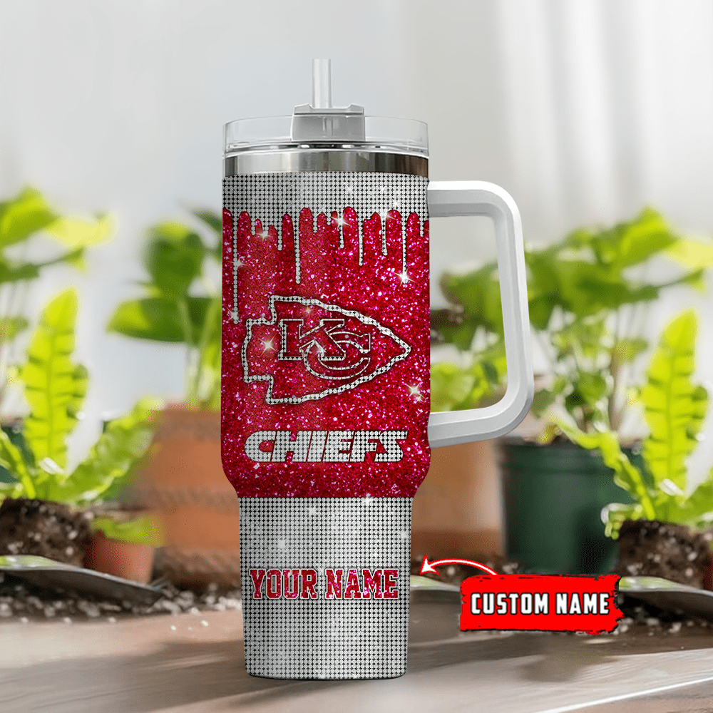 Kansas City Chiefs Personalized NFL Glitter and Diamonds Bling 40oz Stanley Tumbler Gift for Fans