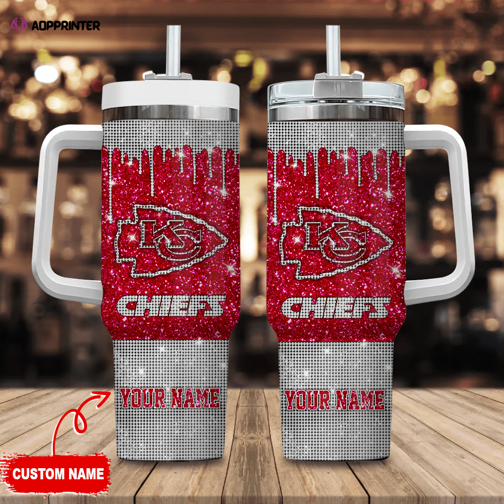 Kansas City Chiefs Personalized NFL Glitter and Diamonds Bling 40oz Stanley Tumbler Gift for Fans