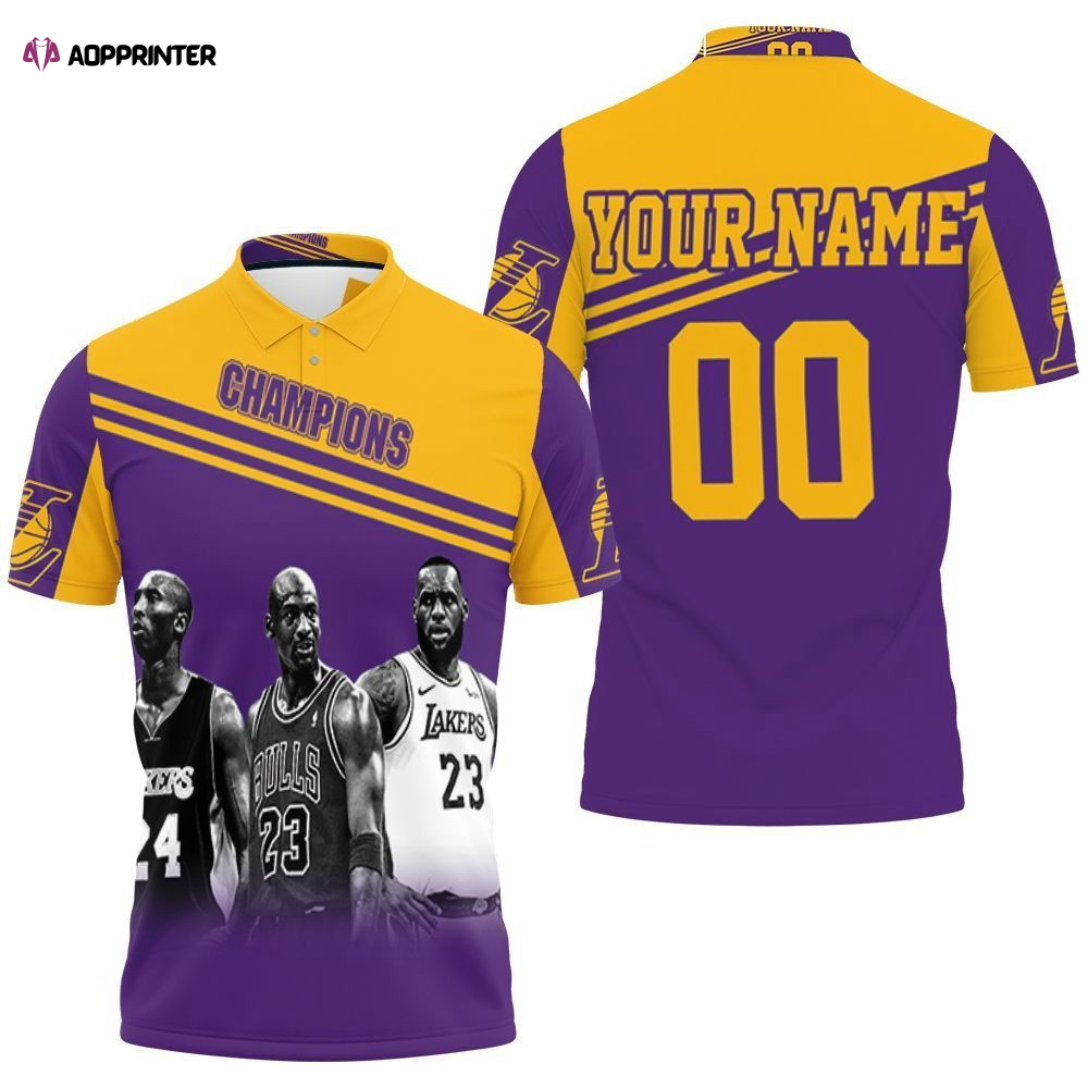 Kobe Bryant Michael J Lebron James Los Angeles Lakers Champion Personalized 3D Gift for Fans Polo Shirt