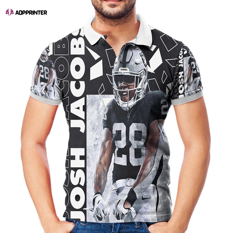 Las Vegas Raiders Josh Jacobs 28 Player Art 3D Gift for Fans Polo Shirt