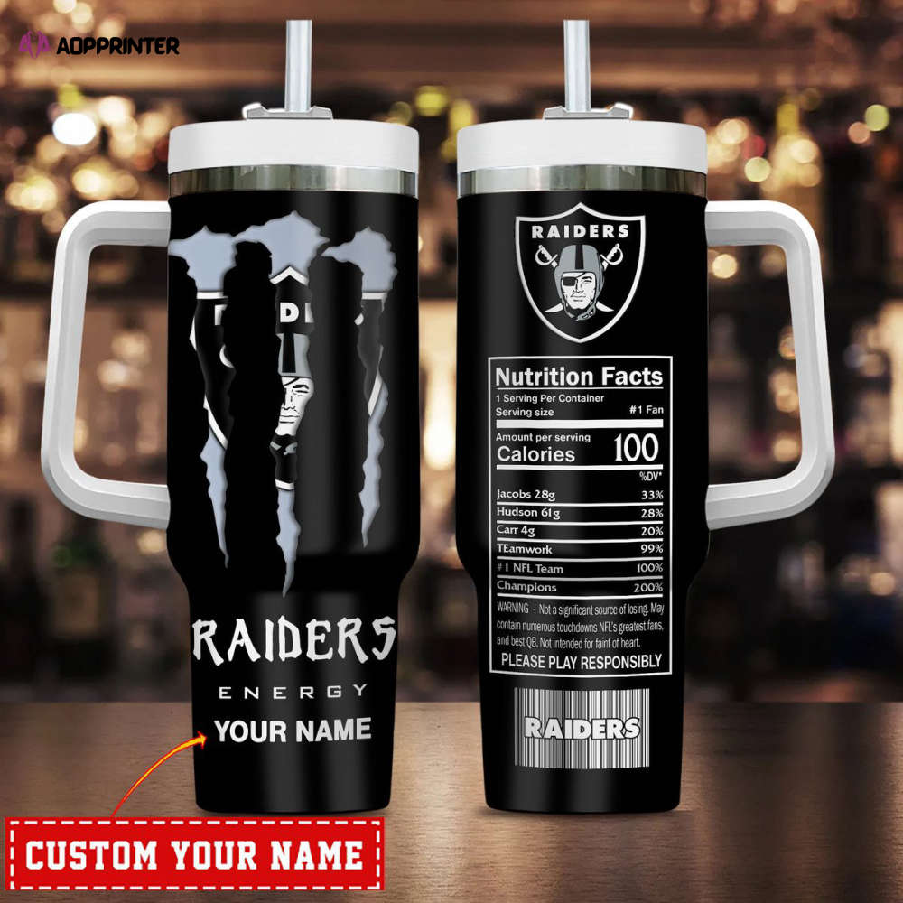 Las Vegas Raiders NFL Energy Nutrition Facts Personalized Stanley Tumbler 40Oz Gift for Fans