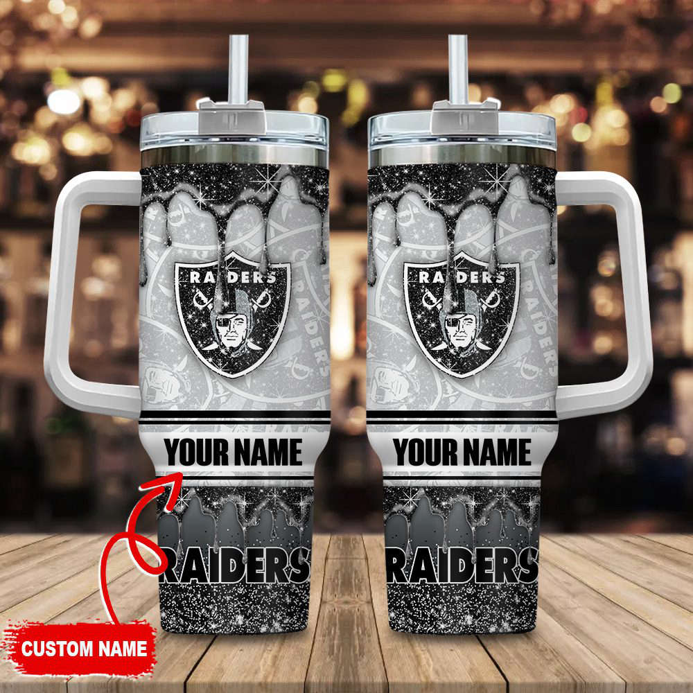 Las Vegas Raiders NFL Glitter Custom Name 40oz Stanley Tumbler Gift for Fans