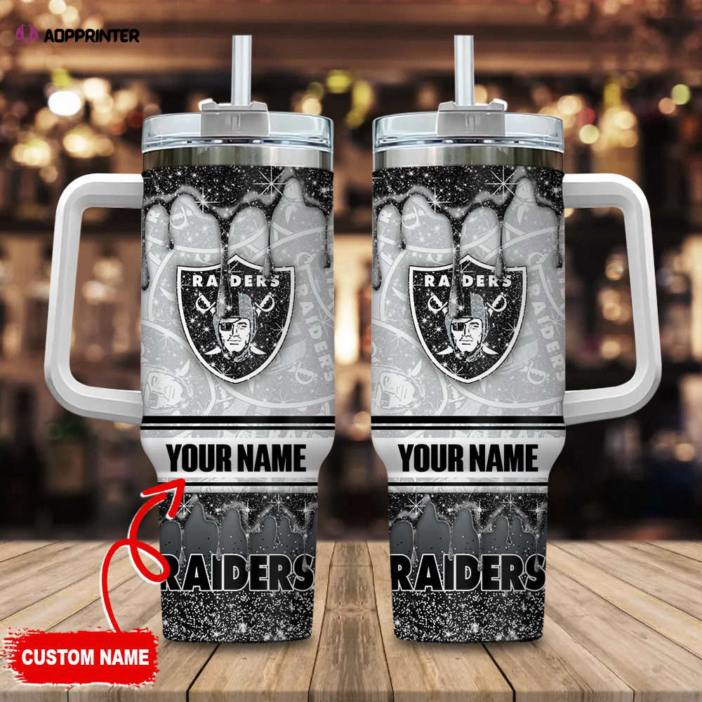 Las Vegas Raiders NFL Glitter Custom Name 40oz Stanley Tumbler Gift for Fans