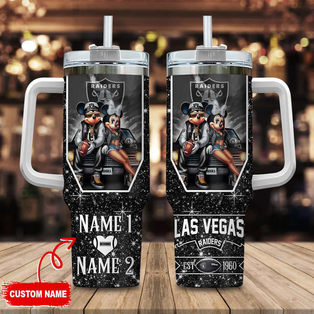 Las Vegas Raiders NFL Mickey And Minnie Couple 40oz Stanley Tumbler Custom Name Gift for Fans