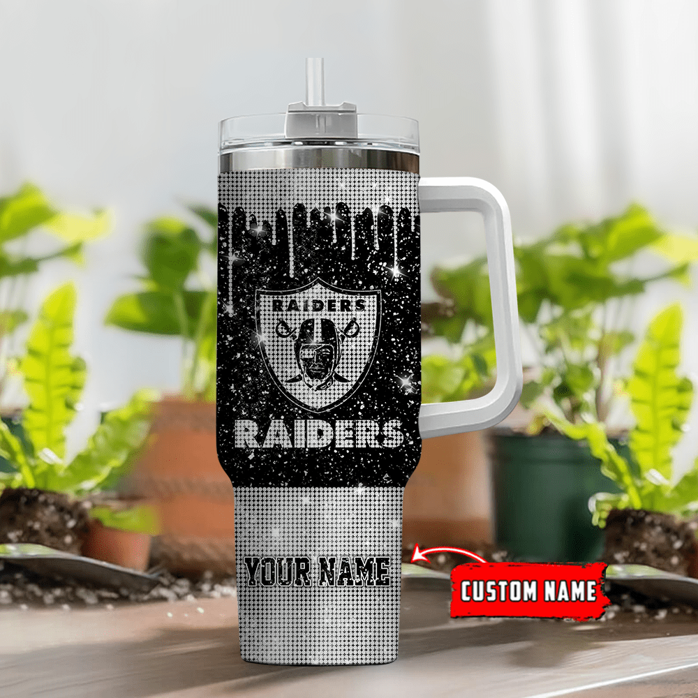 Las Vegas Raiders Personalized NFL Glitter and Diamonds Bling 40oz Stanley Tumbler Gift for Fans
