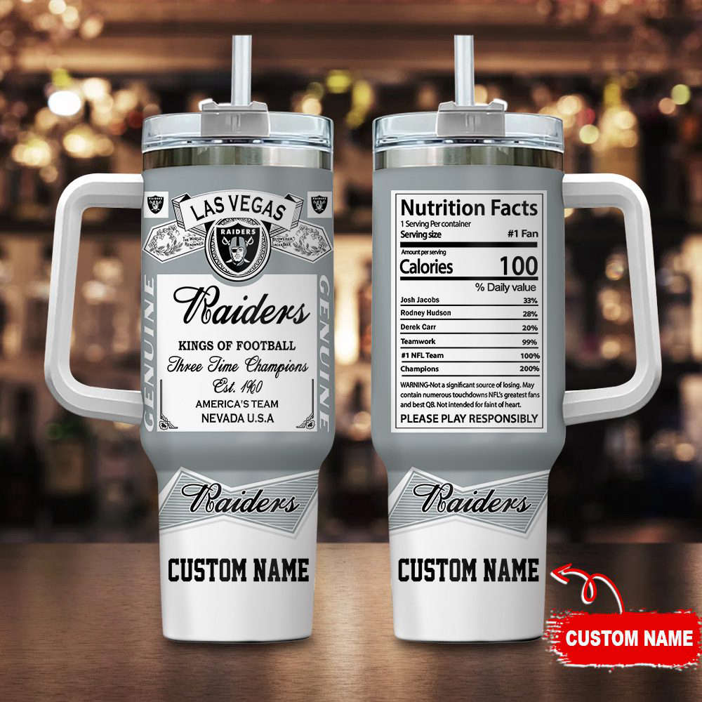 Las Vegas Raiders Personalized NFL Nutrition Facts 40oz Stanley Tumbler Gift for Fans