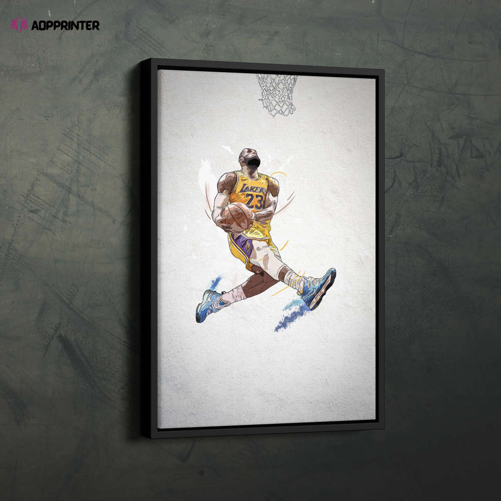 Lebron James Poster Dunk Los Angeles Lakers NBA Framed Wall Art Home Décor Canvas Print Artwork