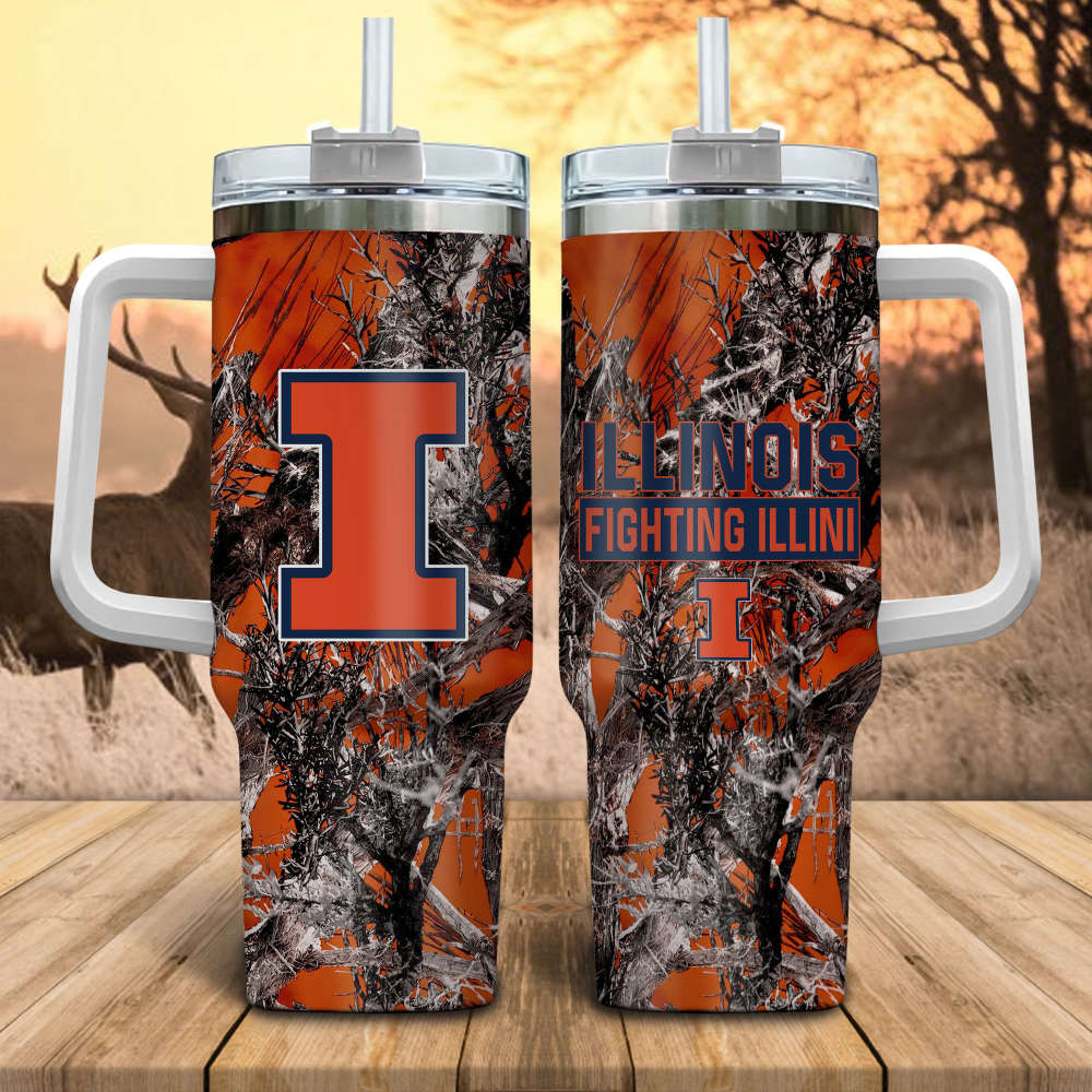 Llinois Fighting Illini NCAA Hunting Personalized Stanley Tumbler 40oz Gift for Fans