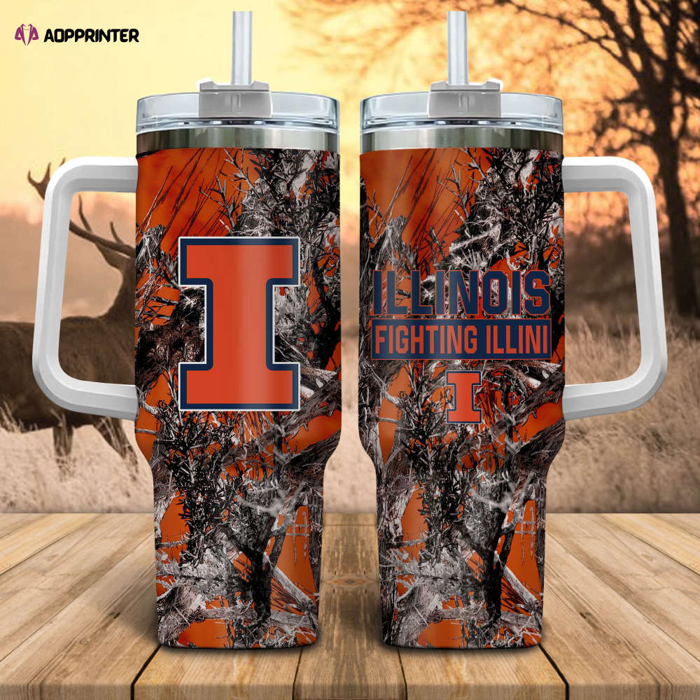 Llinois Fighting Illini NCAA Hunting Personalized Stanley Tumbler 40oz Gift for Fans