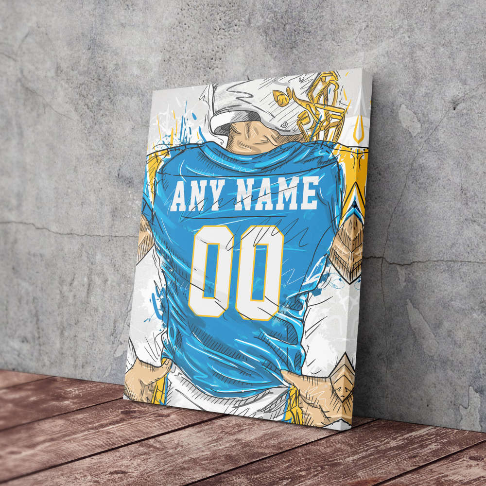 Los Angeles Chargers Jersey Personalized Jersey NFL Custom Name and Number Canvas Wall Art Home Decor Framed Poster Man Cave Gift