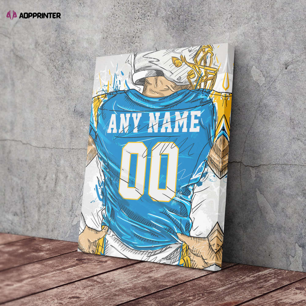 Los Angeles Chargers Jersey Personalized Jersey NFL Custom Name and Number Canvas Wall Art Home Decor Man Cave Gift