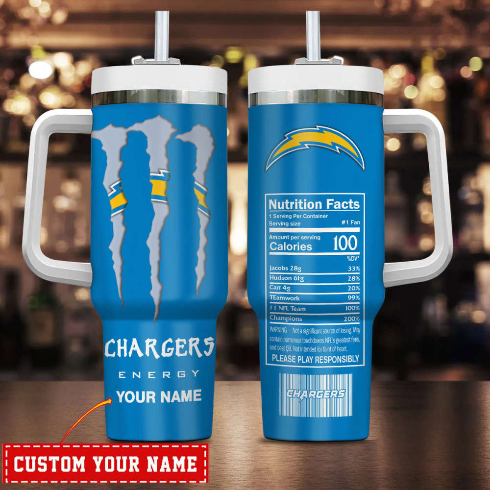 Los Angeles Chargers NFL Energy Nutrition Facts Personalized Stanley Tumbler 40Oz Gift for Fans