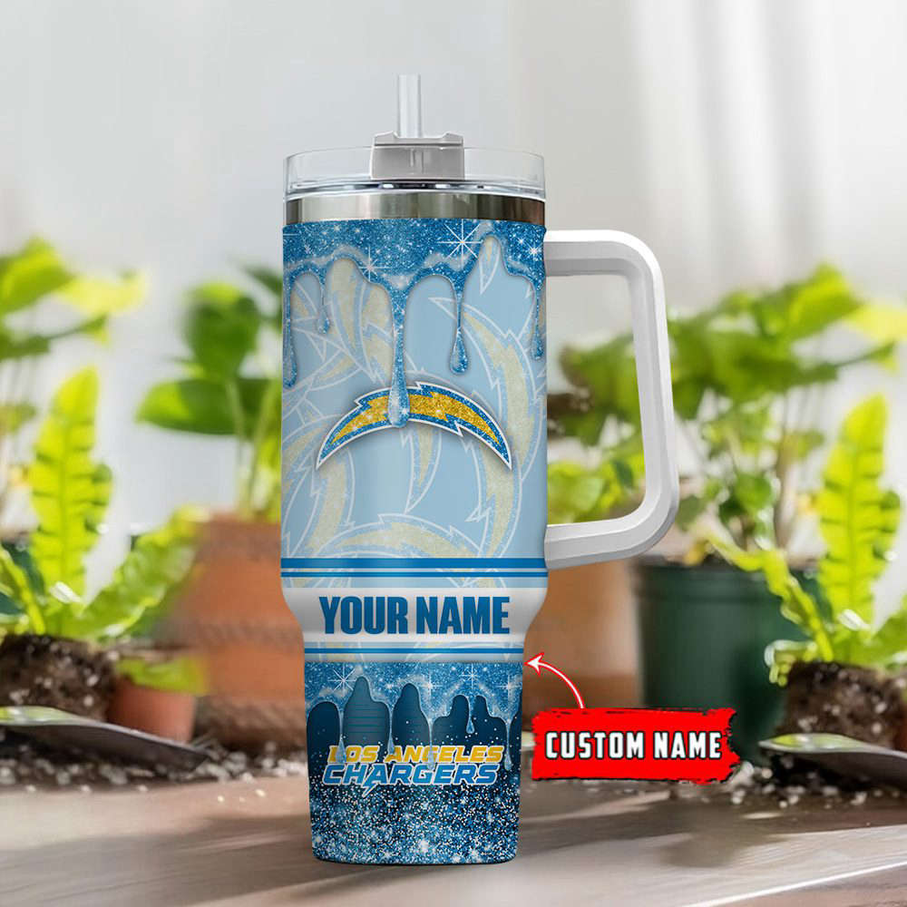 Los Angeles Chargers NFL Glitter Custom Name 40oz Stanley Tumbler Gift for Fans