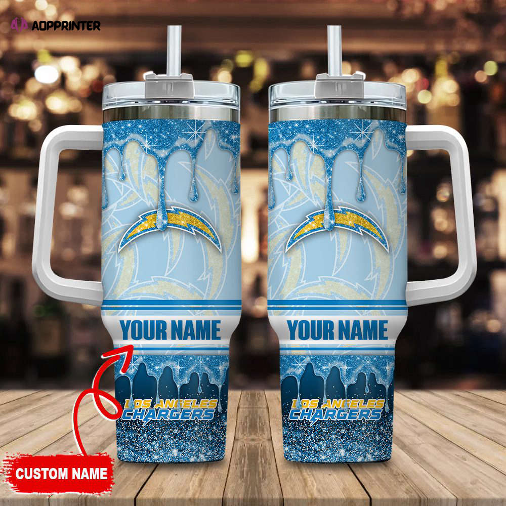 Los Angeles Chargers NFL Glitter Custom Name 40oz Stanley Tumbler Gift for Fans