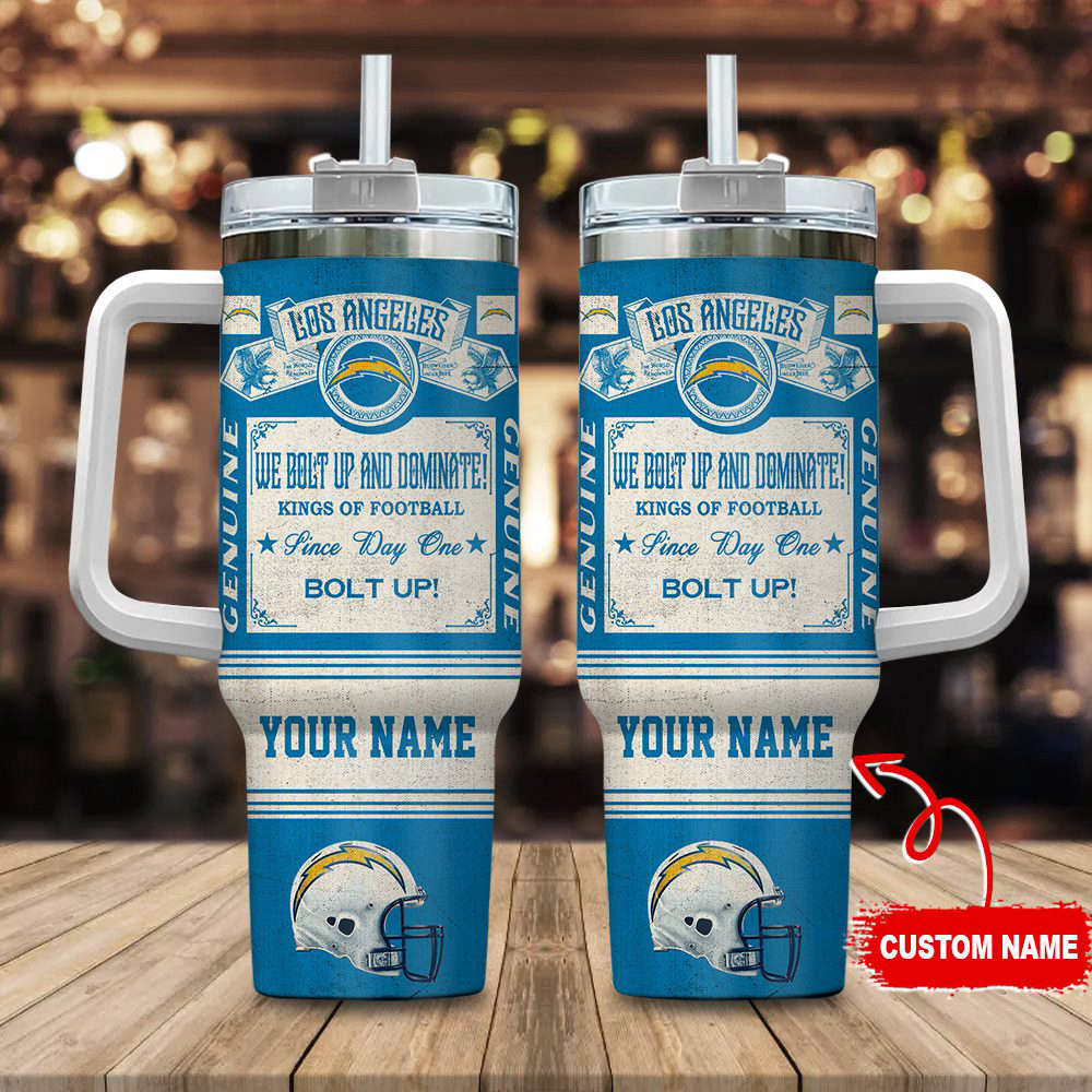 Los Angeles Chargers NFL Vintage King Of Football Custom Name 40oz Stanley Tumbler Gift for Fans