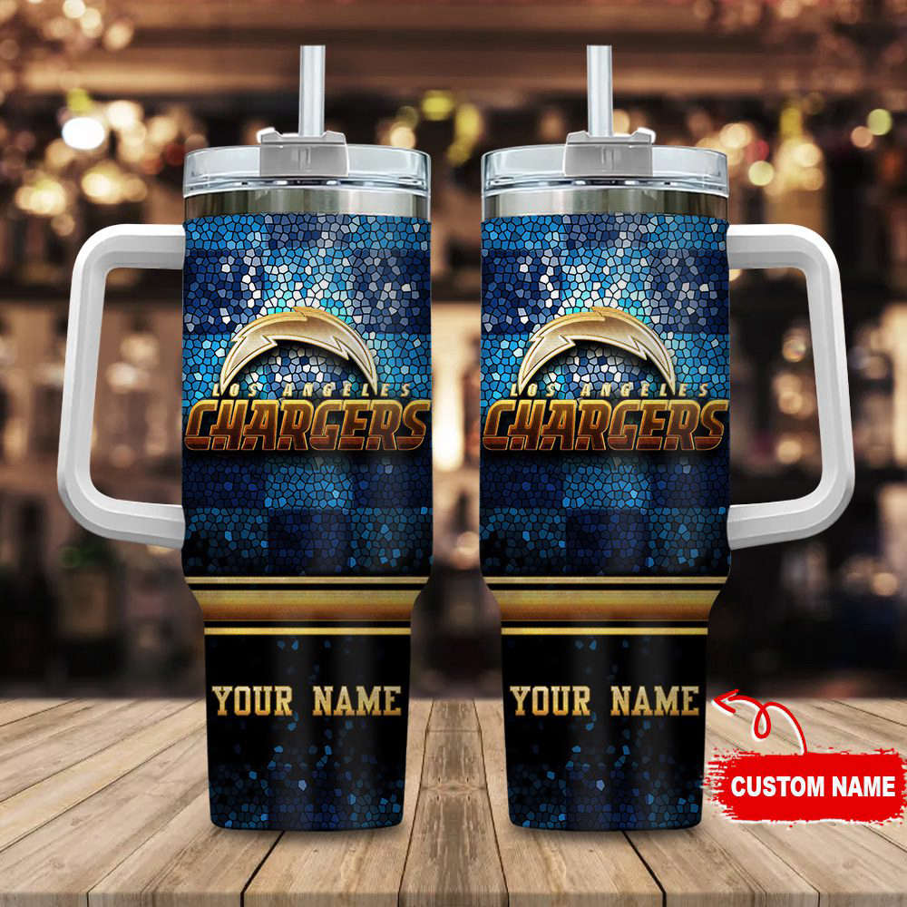 Los Angeles Chargers Personalized NFL Glitter 40oz Stanley Tumbler Gift for Fans