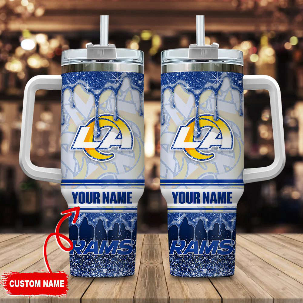 Los Angeles Rams NFL Glitter Custom Name 40oz Stanley Tumbler Gift for Fans