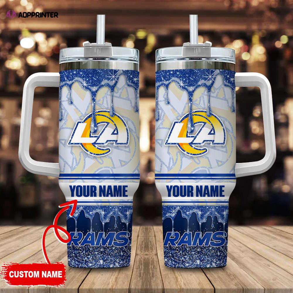 Los Angeles Rams NFL Glitter Custom Name 40oz Stanley Tumbler Gift for Fans