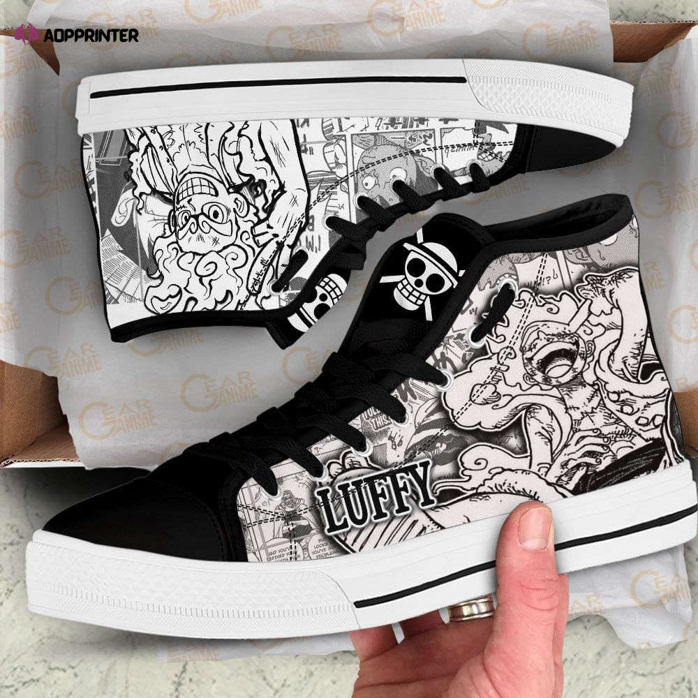 Luffy Gear High Top Shoes Black White For Fans One Piece Anime