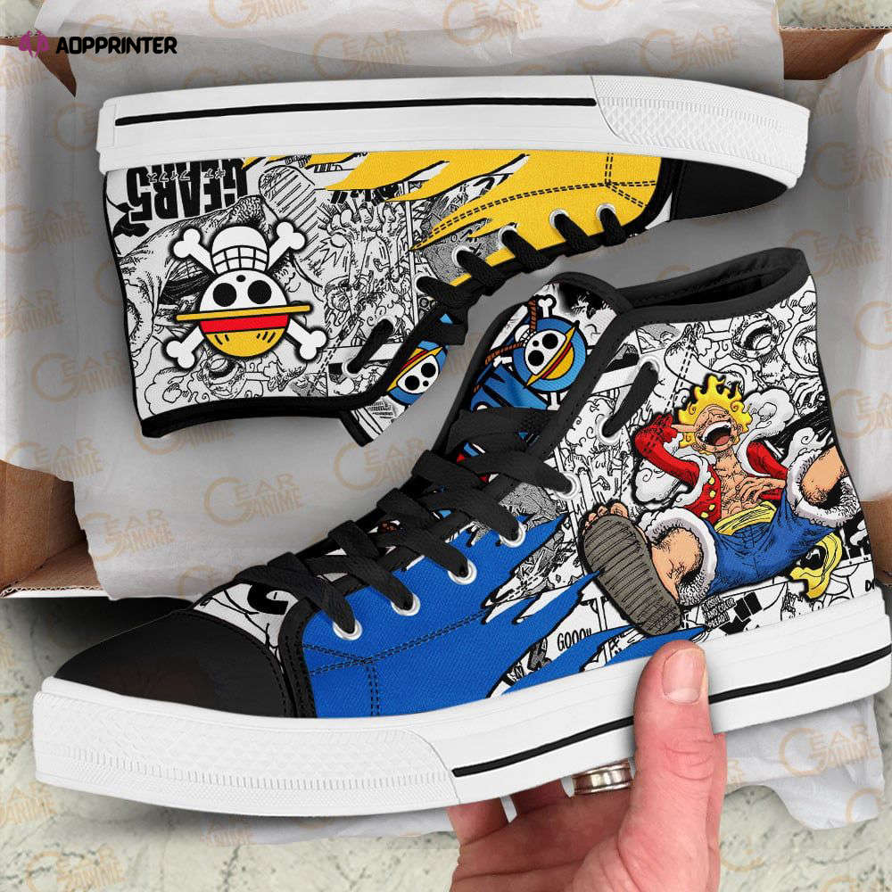 Luffy Gear Nika Emblem Custom Canvas High Top Shoes For Fans One Piece Anime