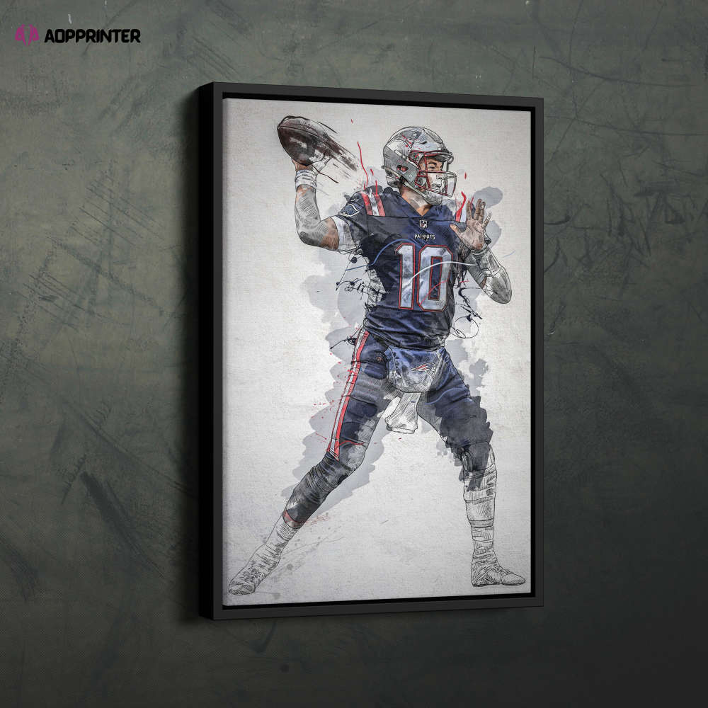 Mac Jones Poster New England Patriots NFL Framed Wall Art Home Decor Canvas Print Artwork