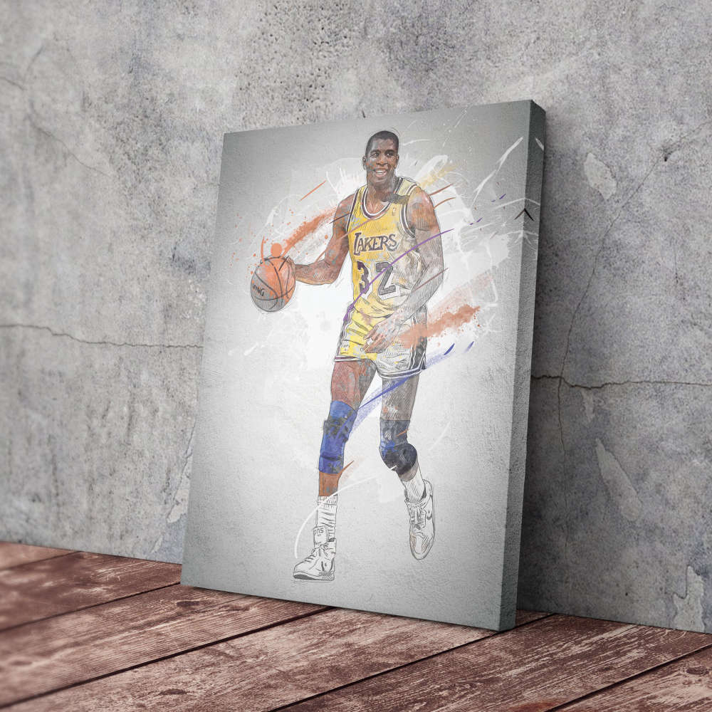 Magic Johnson Poster Los Angeles Lakers NBA Framed Wall Art Home Decor Canvas Print Artwork