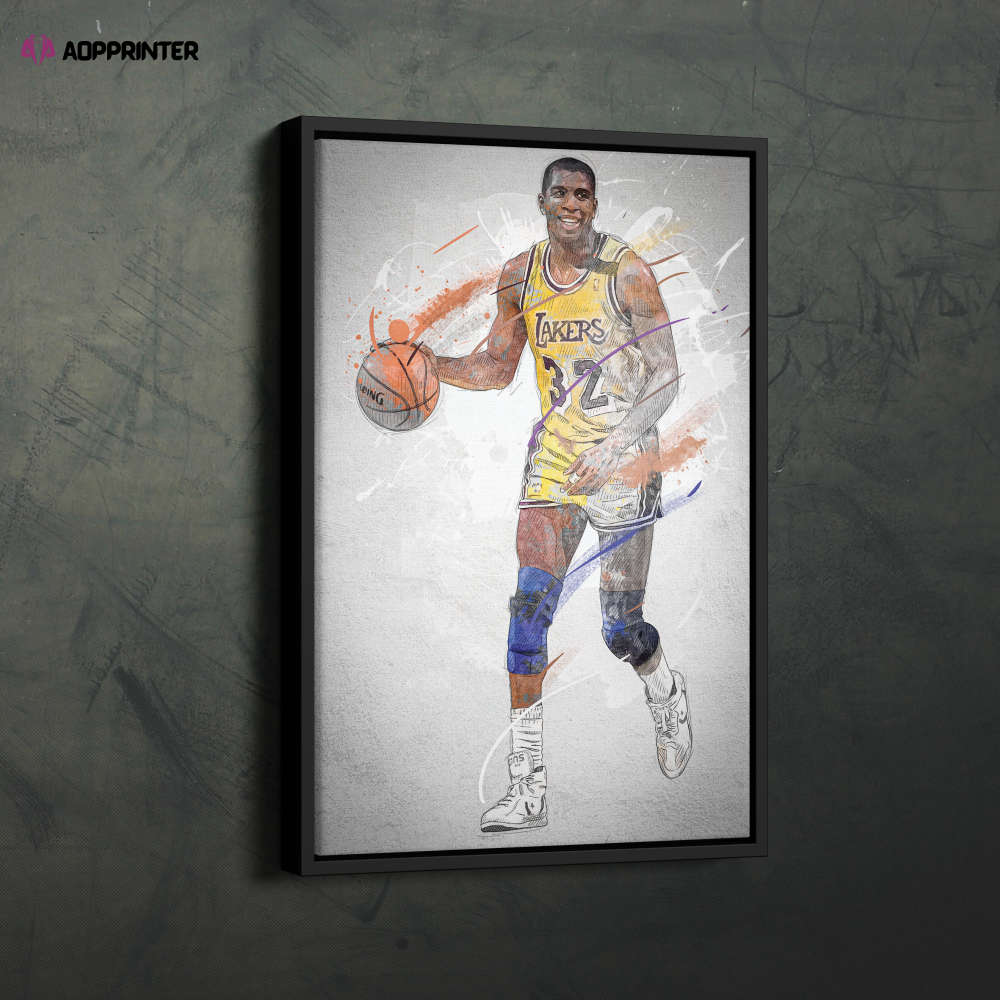 Magic Johnson Poster Los Angeles Lakers NBA Framed Wall Art Home Decor Canvas Print Artwork