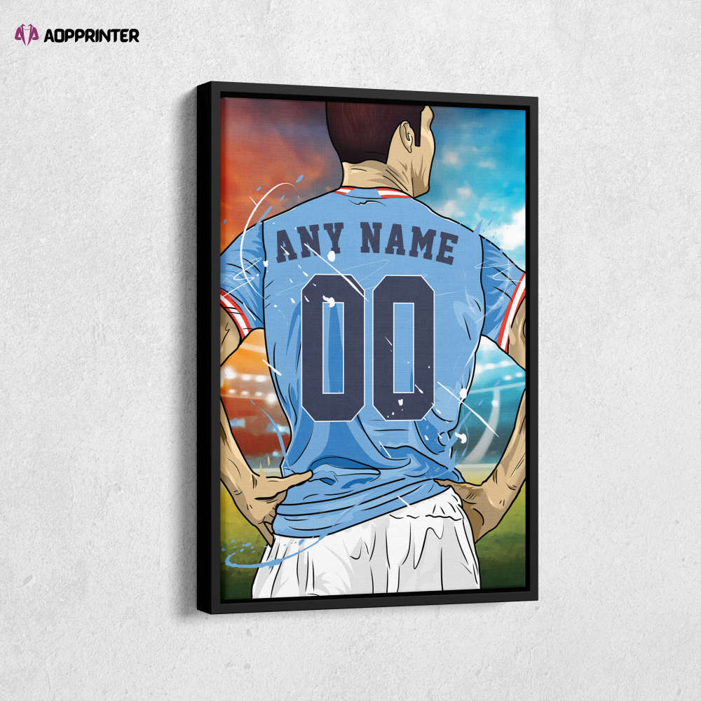 Manchester City F.C. Jersey Soccer Personalized Jersey Custom Name and Number Canvas Wall Art Home Decor Framed Poster Man Cave Gift