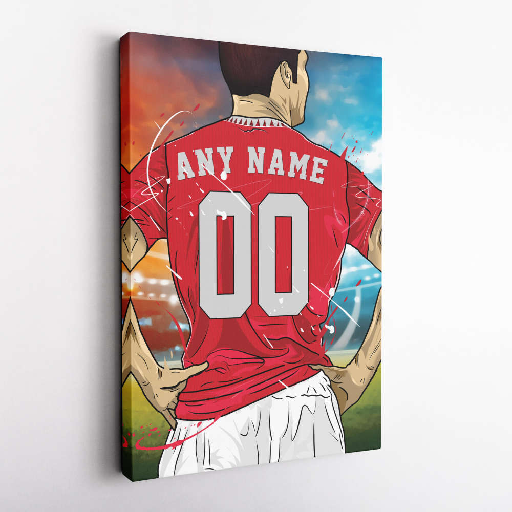 Manchester United F.C. Jersey Soccer Personalized Jersey Custom Name and Number Canvas Wall Art Home Decor Framed Poster Man Cave Gift