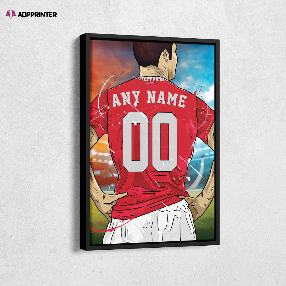 Manchester United F.C. Jersey Soccer Personalized Jersey Custom Name and Number Canvas Wall Art Home Decor Framed Poster Man Cave Gift