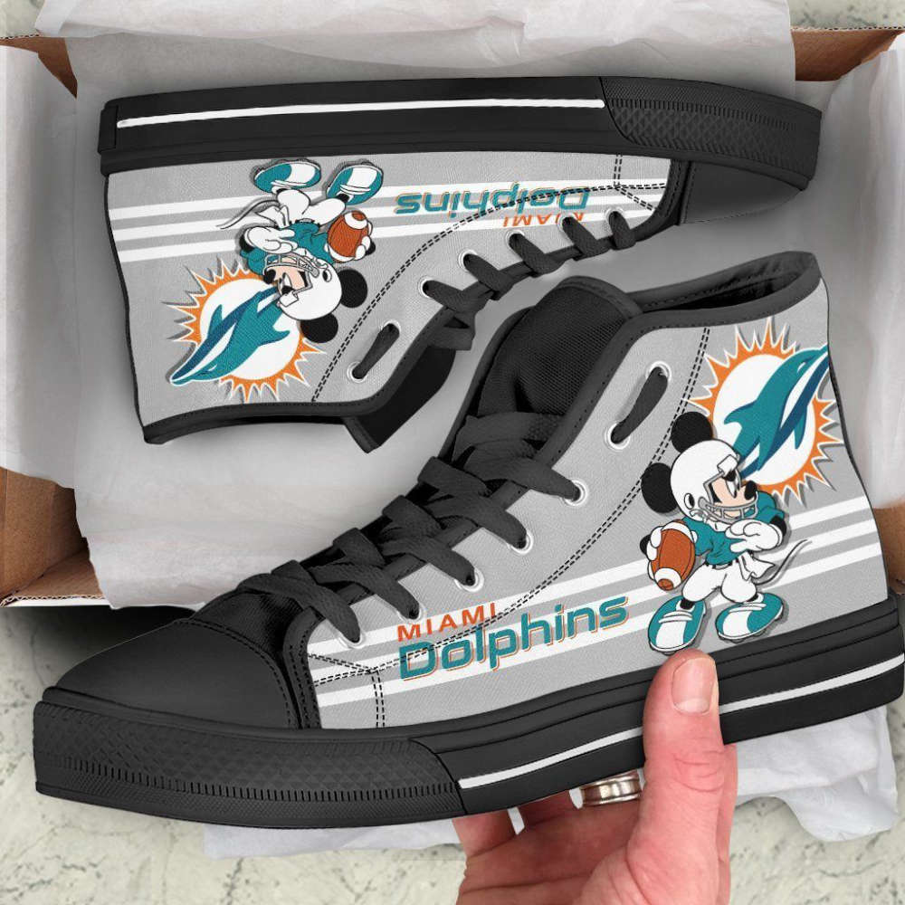 Miami Dolphins High Top Canvas Mickey Shoes Custom For Fans