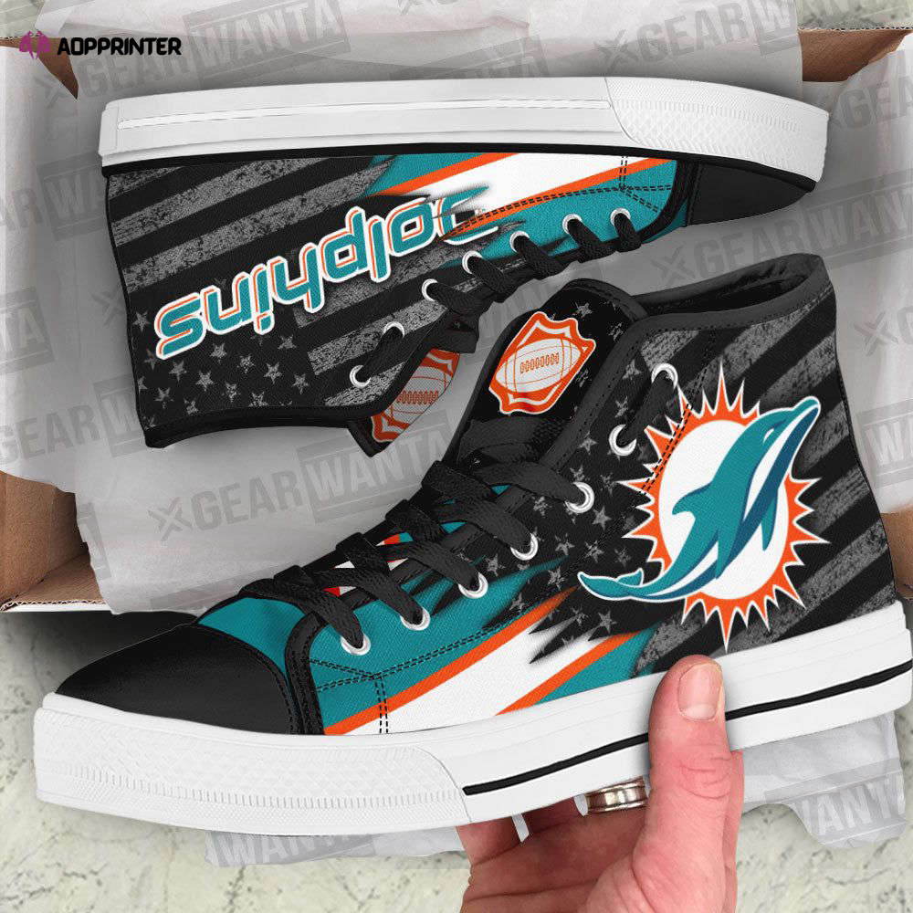 Miami Dolphins High Top Canvas Shoes Custom American Flag For Fans