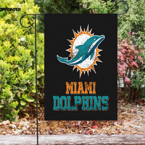 Miami Dolphins Logo Art illustration 2 Double Sided Printing   Garden Flag Home Decor Gifts