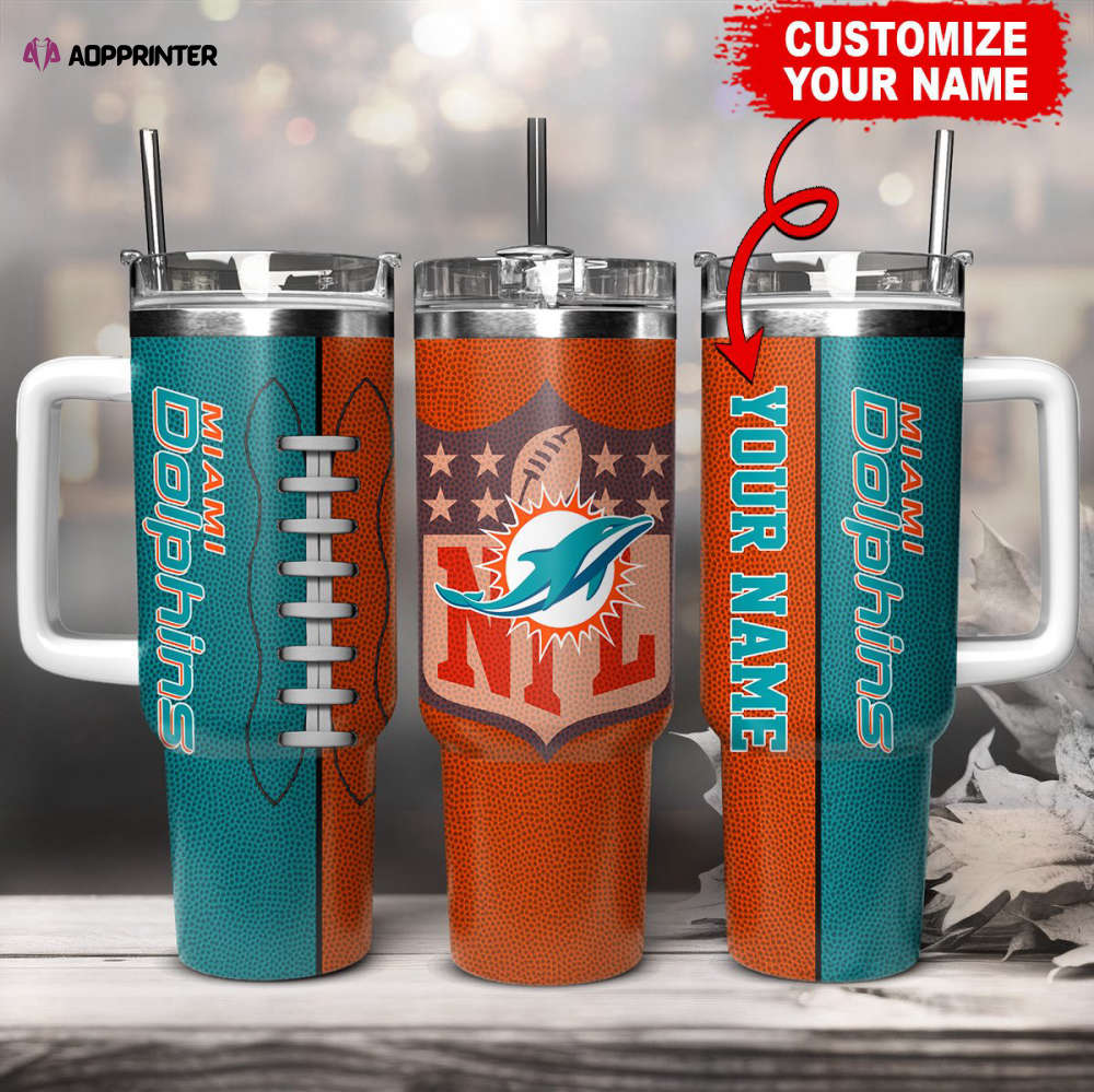 Miami Dolphins NFL Football Custom Name 40oz Stanley Tumbler Gift for Fans