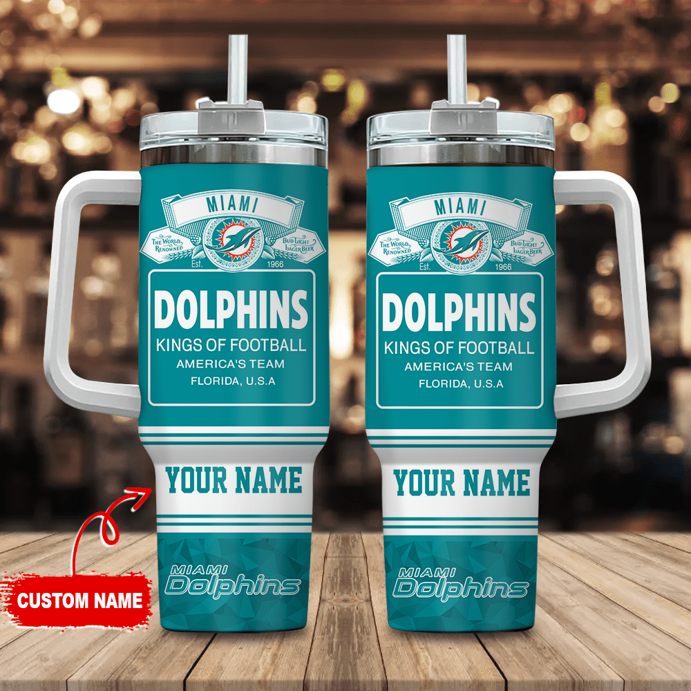 Miami Dolphins Personalized NFL Bud Light 40oz Stanley Tumbler Gift for Fans