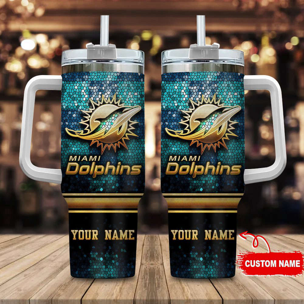 Miami Dolphins Personalized NFL Glitter 40oz Stanley Tumbler Gift for Fans