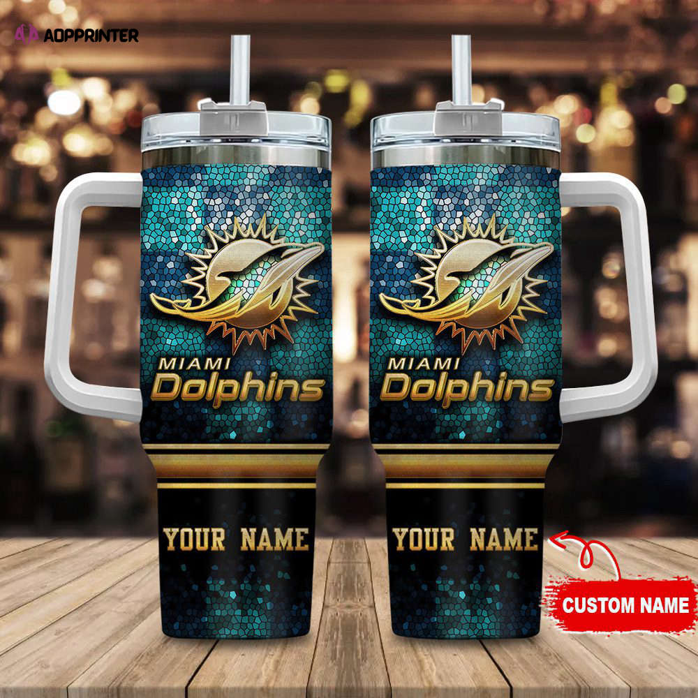 Miami Dolphins Personalized NFL Glitter 40oz Stanley Tumbler Gift for Fans