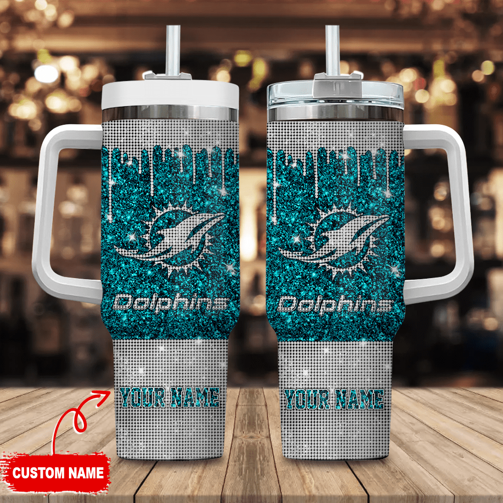 Miami Dolphins Personalized NFL Glitter and Diamonds Bling 40oz Stanley Tumbler Gift for Fans