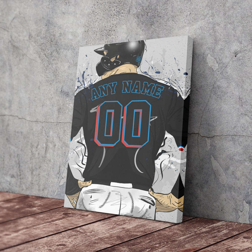 Miami Marlins Jersey MLB Personalized Jersey Custom Name and Number Canvas Wall Art Home Decor Framed Poster Man Cave Gift