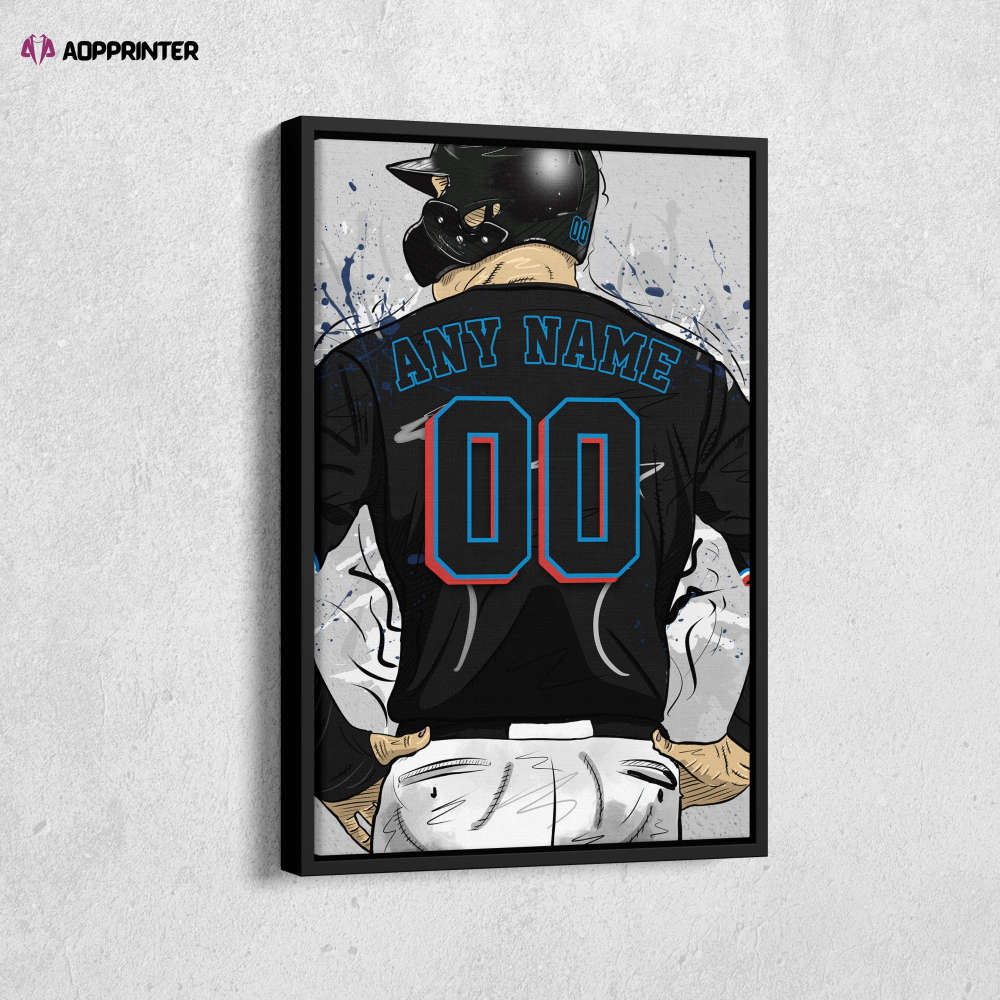 Miami Marlins Jersey MLB Personalized Jersey Custom Name and Number Canvas Wall Art Home Decor Framed Poster Man Cave Gift