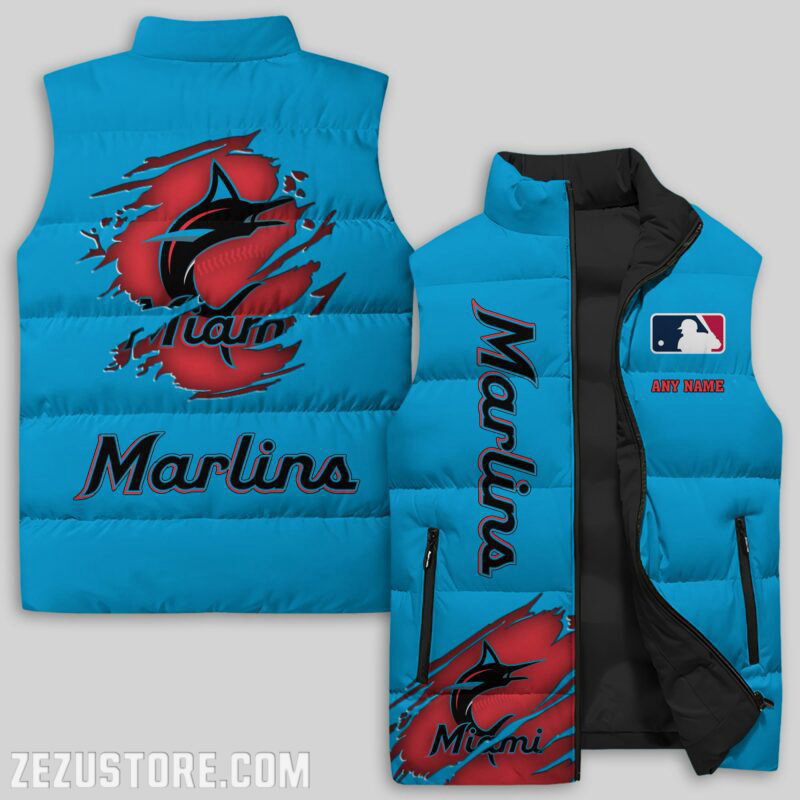 Miami Marlins MLB Sleeveless Puffer Jacket Custom For Fans Gifts