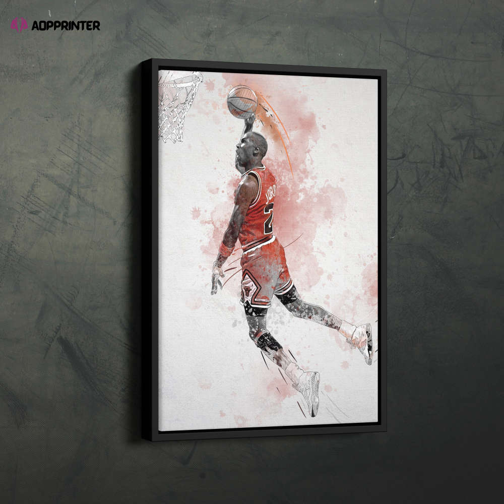 Michael Jordan Poster Dunk Chicago Bulls NBA Framed Wall Art Home Decor Canvas Print Artwork