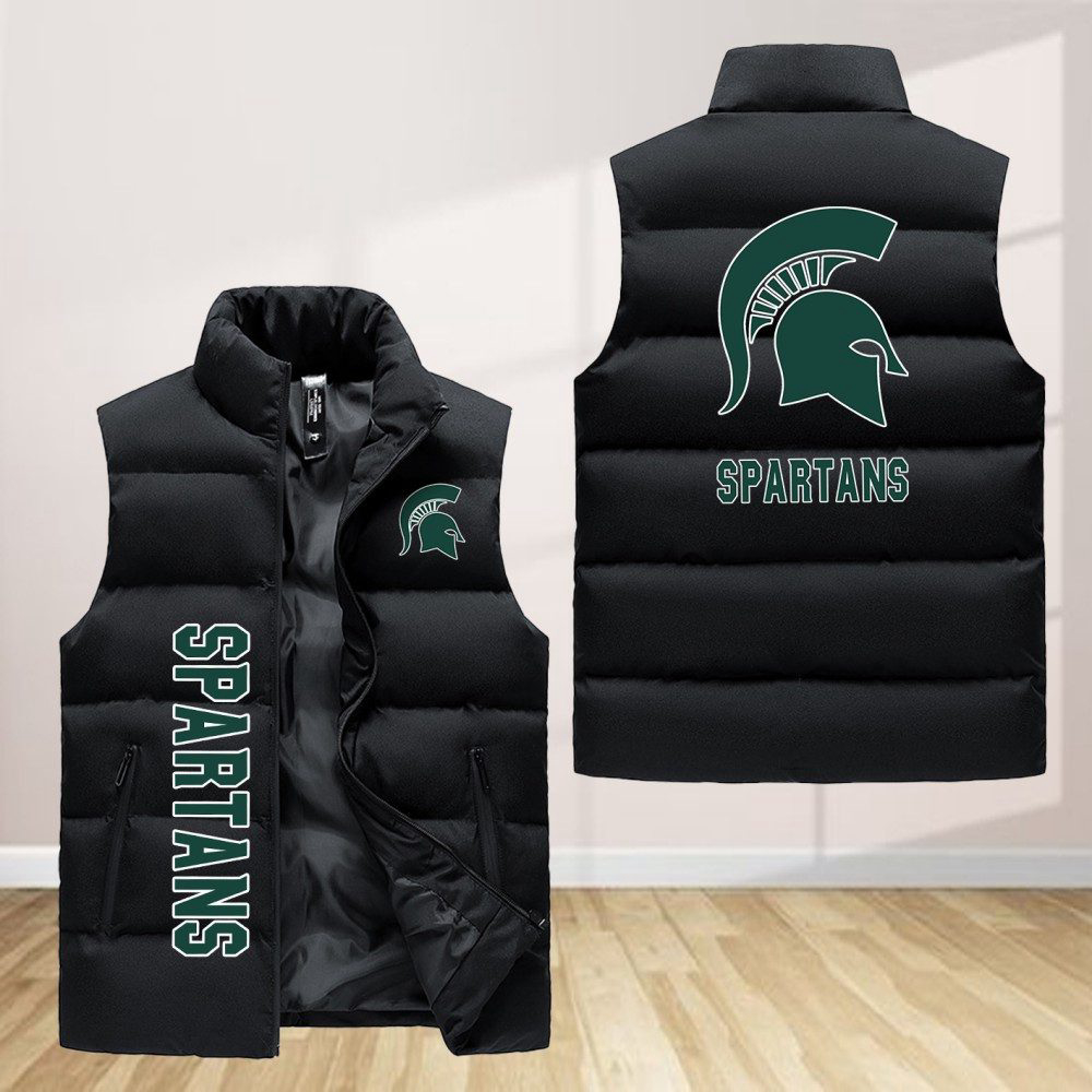 Michigan State Spartans Football Sleeveless Puffer Jacket Custom For Fans Gifts